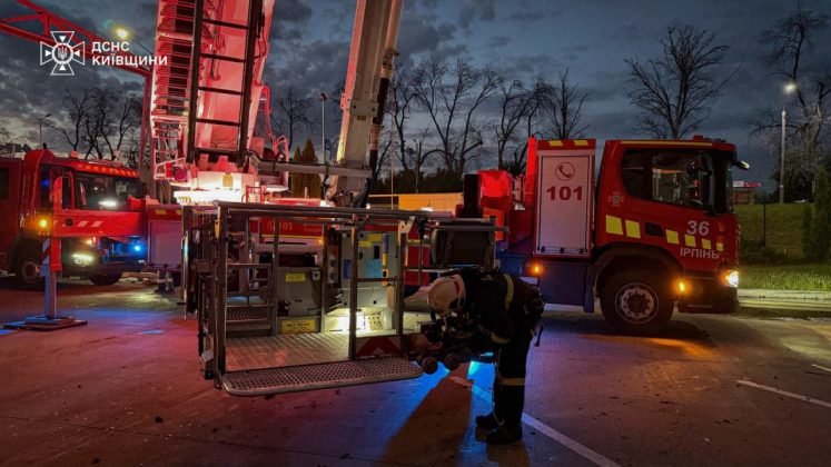 Rescue workers from the State Emergency Service are dealing with the aftermath of the attack on Kyiv