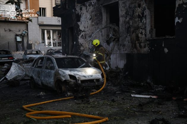 Burnt-out cars following the Russian attack on Kyiv