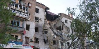 A residential building in Zaporizhzhia destroyed by a Russian strike