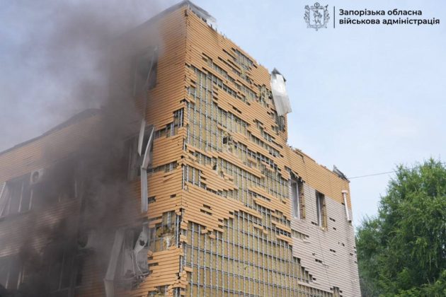 A damaged building following a KAB air strike on Zaporizhzhia