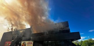 The aftermath of a Russian drone strike on the ATB supermarket in Chernihiv