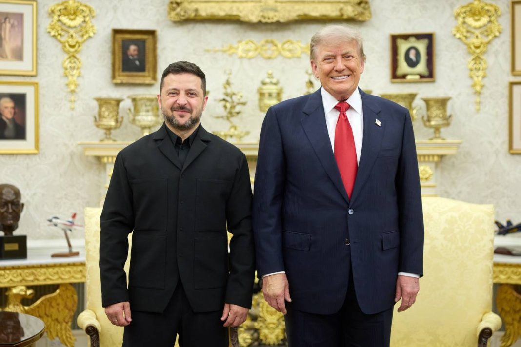Volodymyr Zelenskyy and Donald Trump after their meeting at the White House