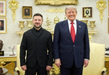 Volodymyr Zelenskyy and Donald Trump after their meeting at the White House