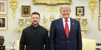 Volodymyr Zelenskyy and Donald Trump after their meeting at the White House