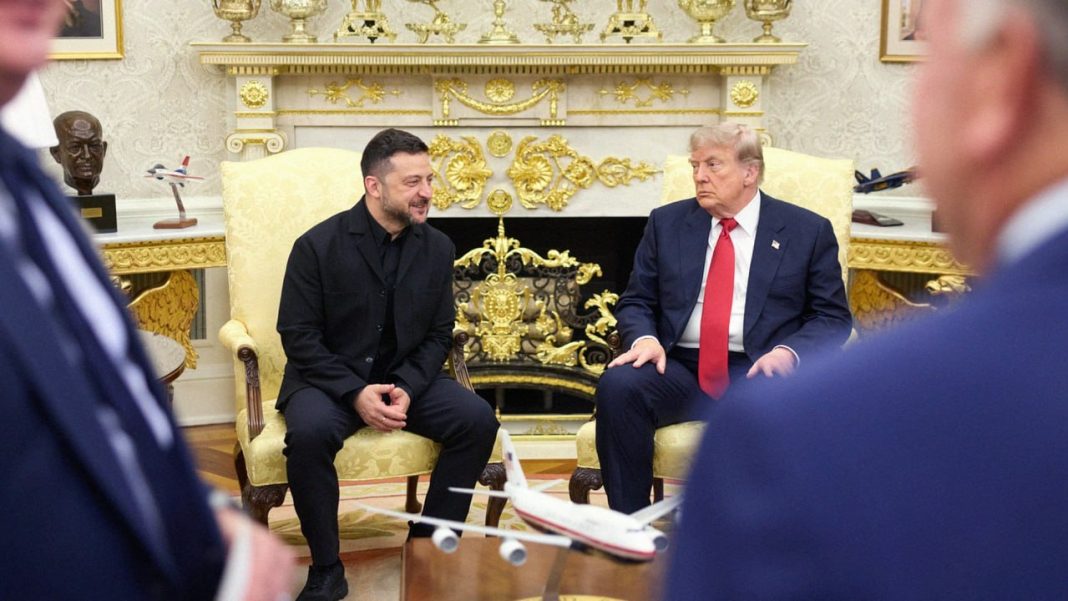 Дональд Трамп і Володимир Зеленський під час зустрічі Дональд Трамп і Володимир Зеленський під час зустрічі в Овальному кабінеті