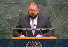Генерал Артем Бондаренко під час виступу в ООН про тероризм росії.