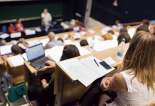 The Ministry of Education and Science has recommended that universities condense the academic timetable for the 2026–2027 academic year Students in a lecture theatre at a higher education institution