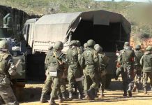 Russian military personnel during exercises at the training ground