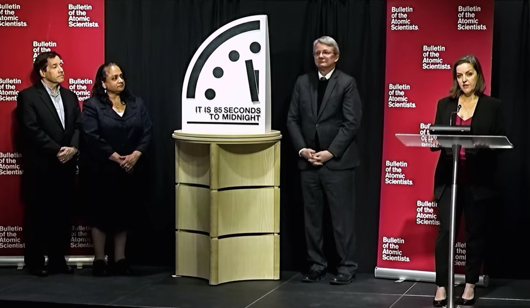 The Doomsday Clock is at 85 seconds to midnight The symbolic Doomsday Clock at 85 seconds to midnight