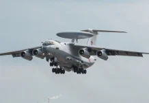 An A-50U long-range early warning aircraft in flight