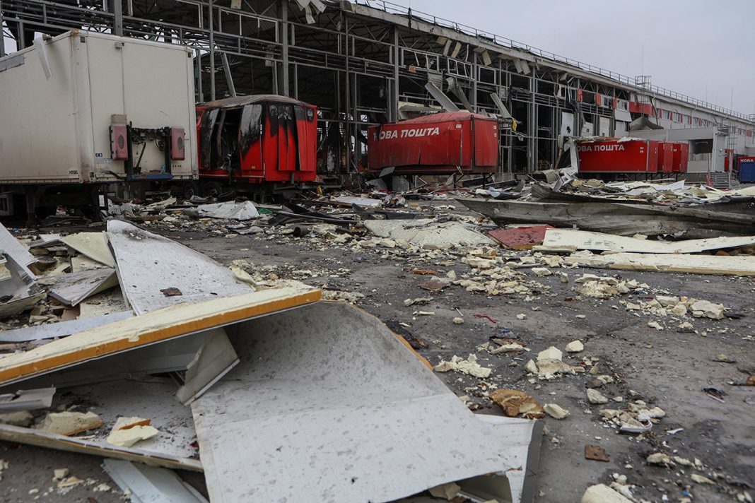A damaged logistics facility in Ukraine A logistics facility in Ukraine damaged as a result of a Russian attack