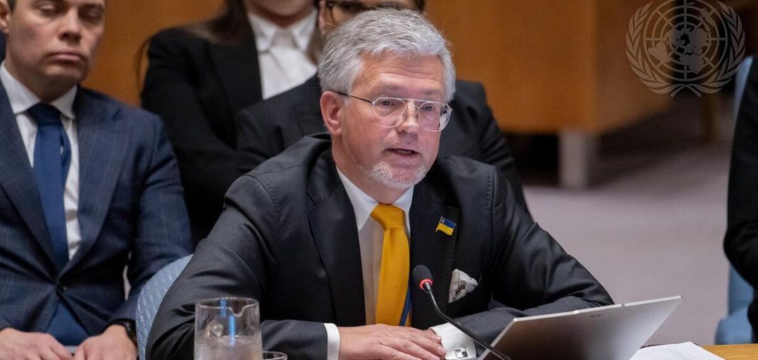 69c1e5c8bccbb010180936 Andriy Melnyk, Ukraine’s Permanent Representative to the UN, at a meeting of the UN Security Council
