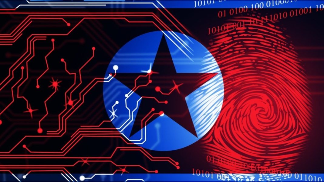 AI in North Korea The DPRK’s artificial intelligence symbol against the backdrop of a digital network
