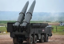 Launch of Iskander ballistic missiles