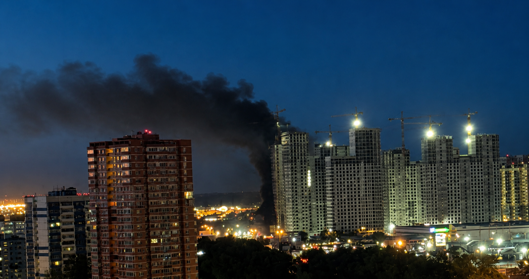 Smoke following a drone attack in the Moscow Region