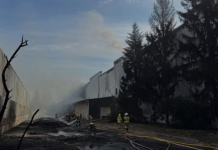 Russia has struck a large EVA depot in Brovary Firefighters are putting out a fire at the EVA distribution centre in Brovary