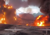 Fire at the KLO oil depot in the Kyiv region following a Russian strike