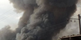 Fire at a large logistics complex in the Kyiv region following a Russian attack