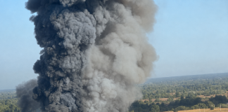 Thick black smoke over Kyiv following fires at warehouses