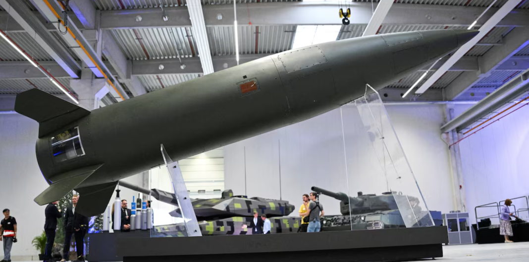 An American ATACMS missile at the Rheinmetall factory in Germany