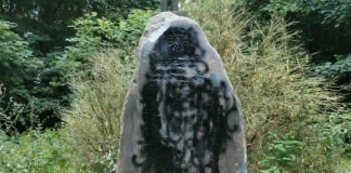 Desecrated monument at the mass grave of UPA soldiers in Poland