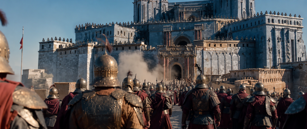 A still from *Castle Walls* A still from the historical series *Castle Walls*, whose visuals were created using AI