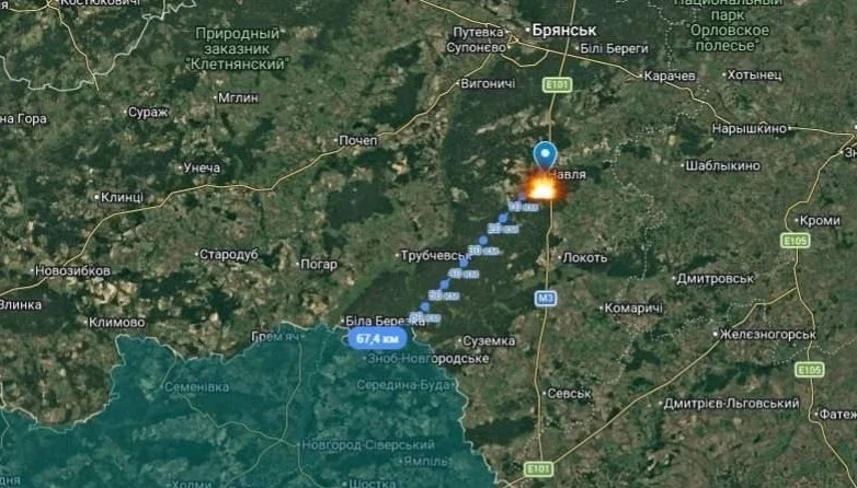 Супутниковий вигляд майданчика для запуску ударних безпілотників поблизу Навлі
