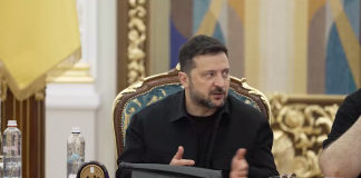 Volodymyr Zelenskyy during a meeting of the National Security and Defence Council