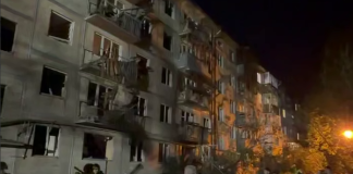 A residential building damaged following a missile strike on Kyiv
