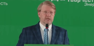 Mykola Rybakov, leader of the Yabluko party, during an anti-war speech