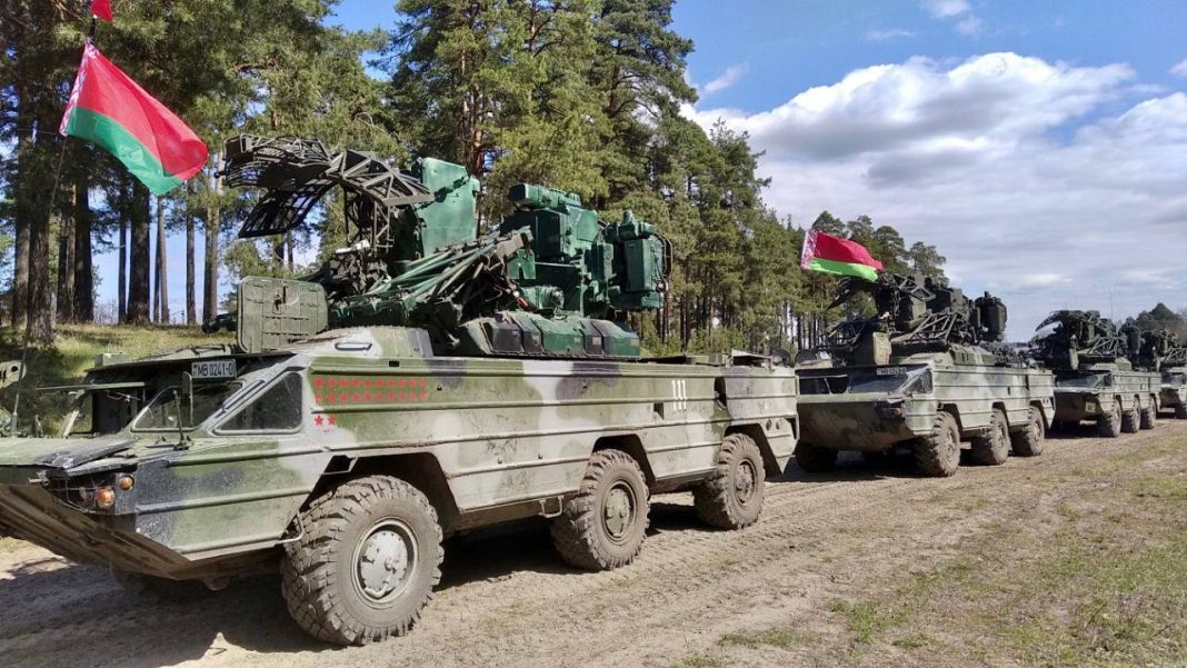 Belarusian military personnel during combat training exercises