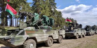 Belarusian military personnel during combat training exercises