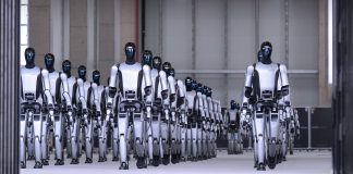 Unitree shares rose nearly sixfold on their debut in Shanghai The Unitree humanoid robot during a demonstration