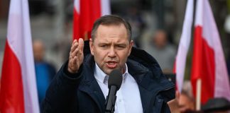 Polish President Karol Nawrocki during his speech