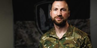 Yevhen Khmara during a statement on further operations against targets in Russia
