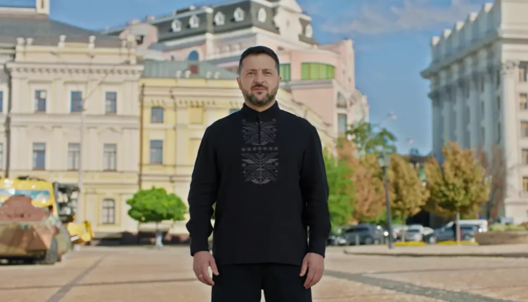 Zelenskyy during an address in the centre of Kyiv