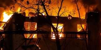 Russian drones destroyed a shoe factory building in the Odesa region Fire following a Russian drone attack on the Odesa region