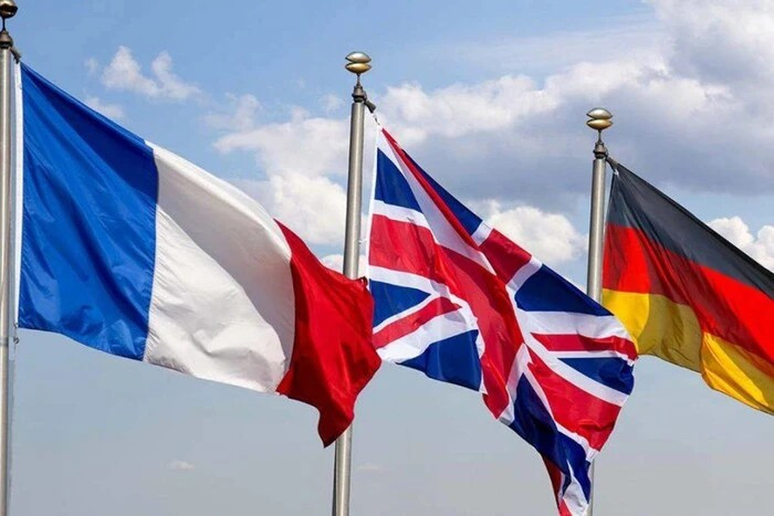 Flags The flags of France, Germany and the United Kingdom