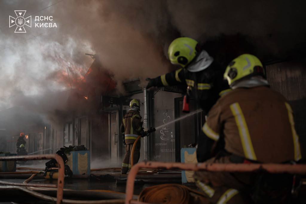 photo_16 August 2026_06:39:01 Firefighters are putting out a fire at a book market in Kyiv