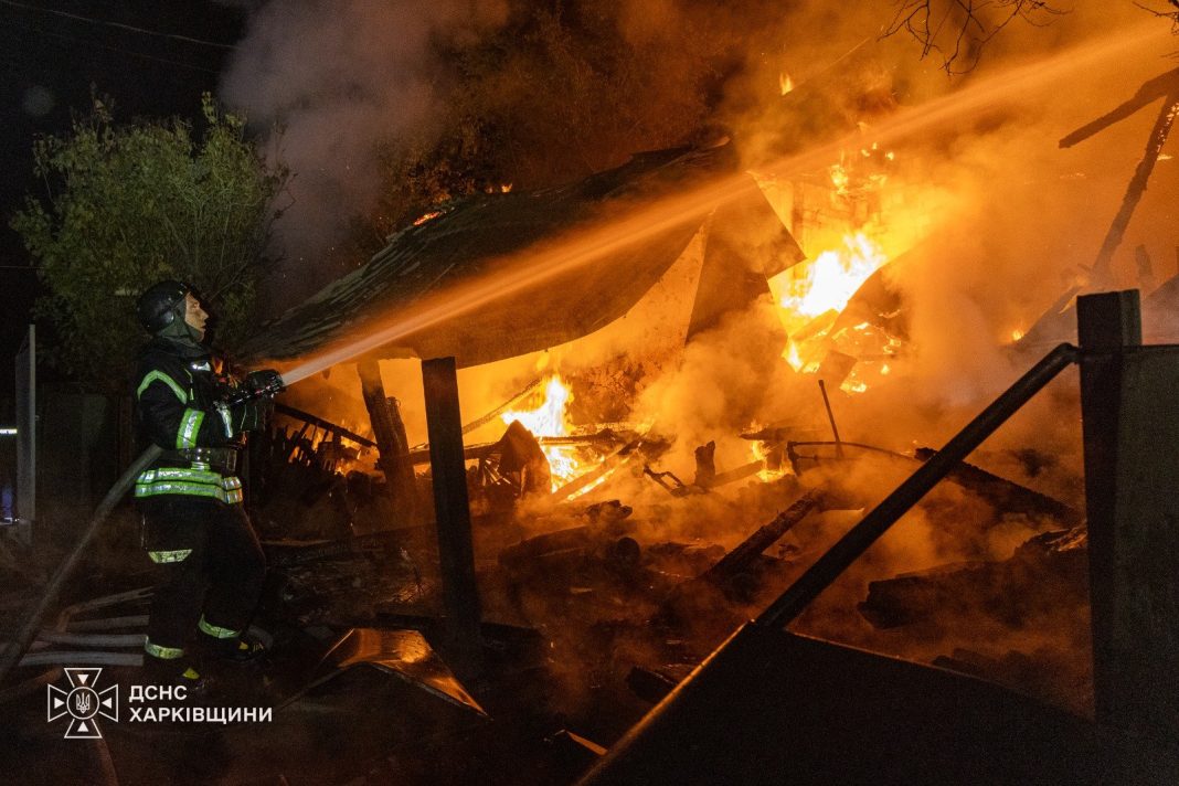 Fire in Kharkiv following a strike by a Russian jet-powered drone