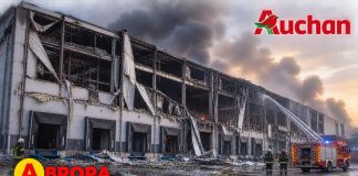 The Auchan logistics centre in Boryspil following the Russian attack