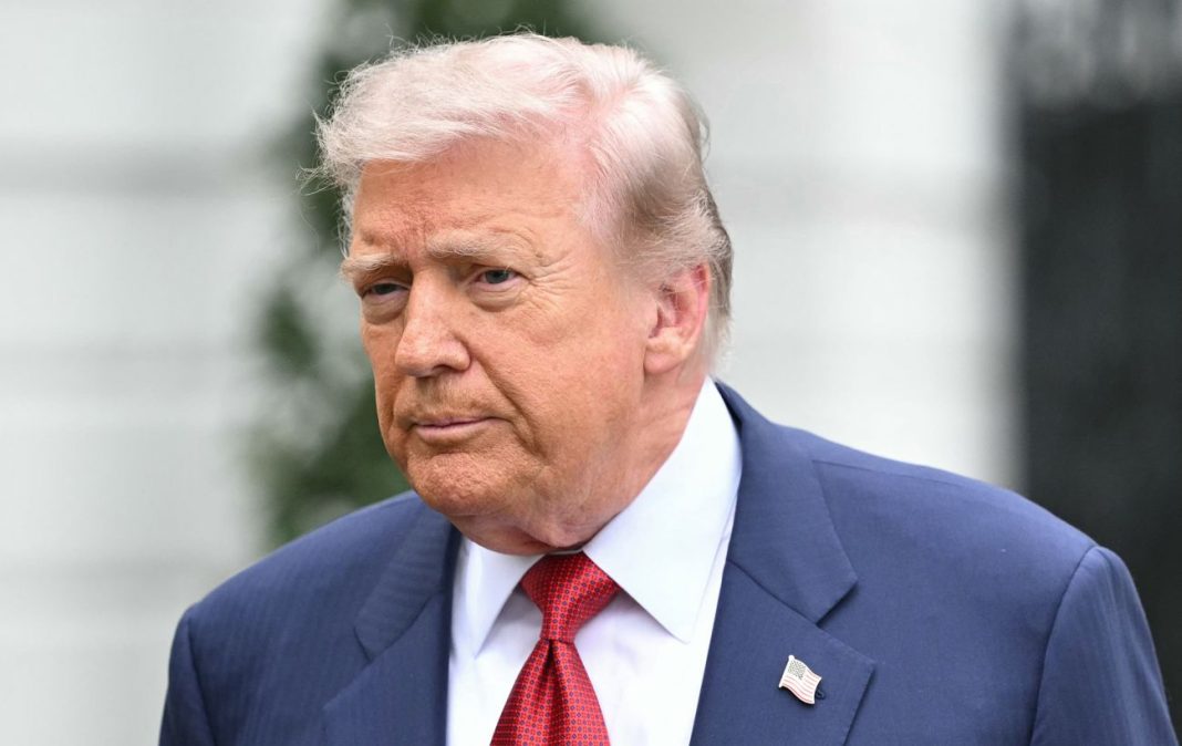 Donald Trump speaks to journalists