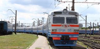 A passenger train at the railway station