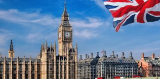 The UK Parliament and the British flag in London