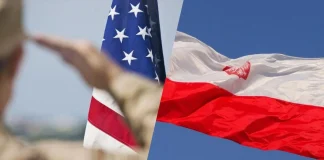 Прапори США та Польщі на тлі американського військового