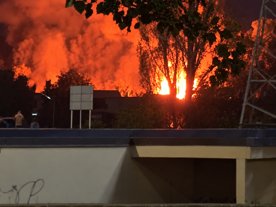 A major fire in Kyiv following a Russian strike