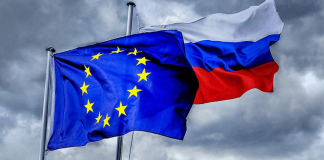 Flags of the European Union and the Russian Federation