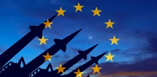 Rockets against the backdrop of the European Union flag