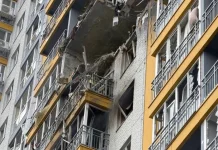 A high-rise block in Odesa damaged by a Russian attack