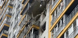 A high-rise block in Odesa damaged by a Russian attack